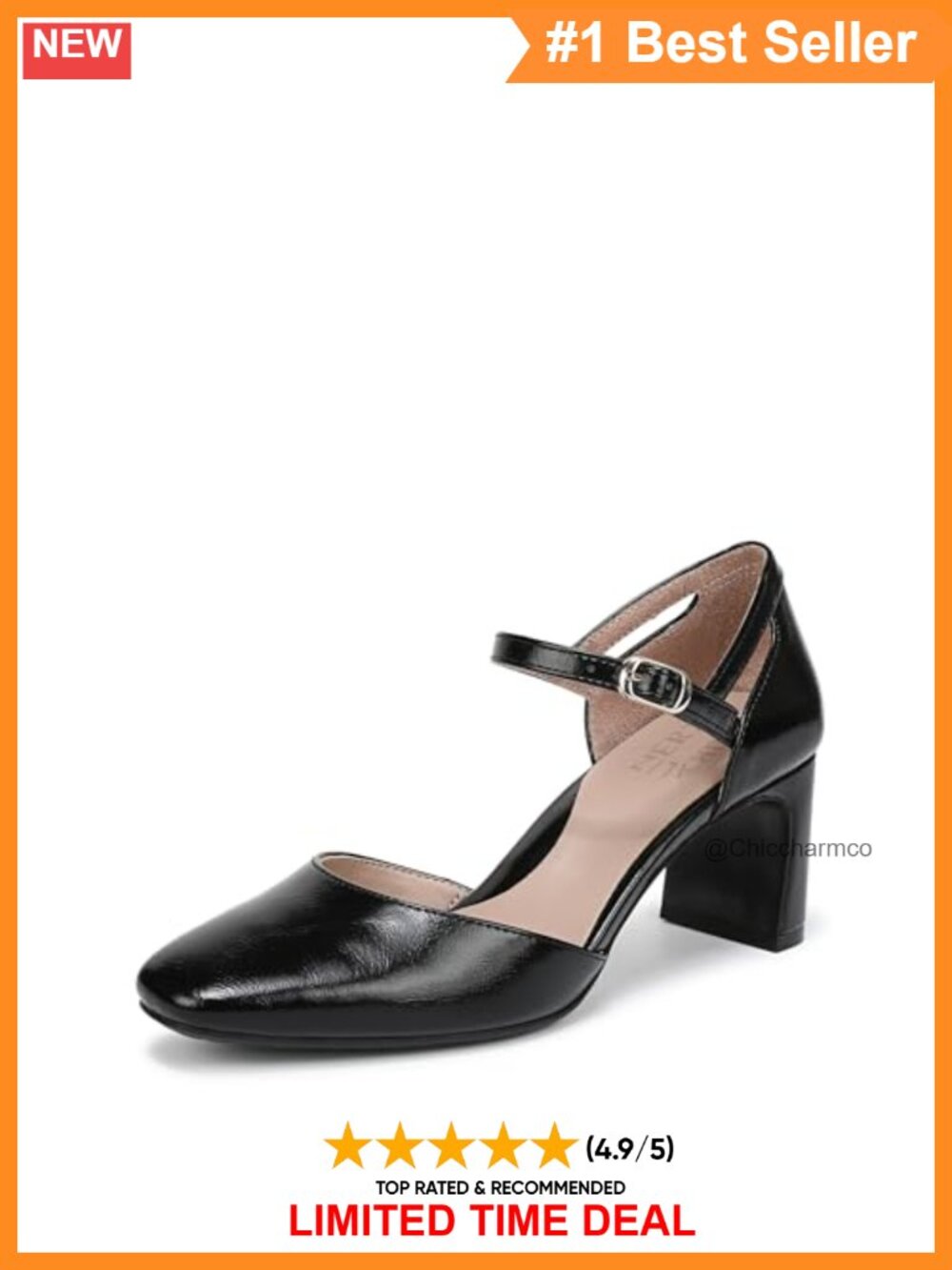 Block Heel Ankle Strap Snip Toe Pump PU Upper Cushioned Dress Sandal
